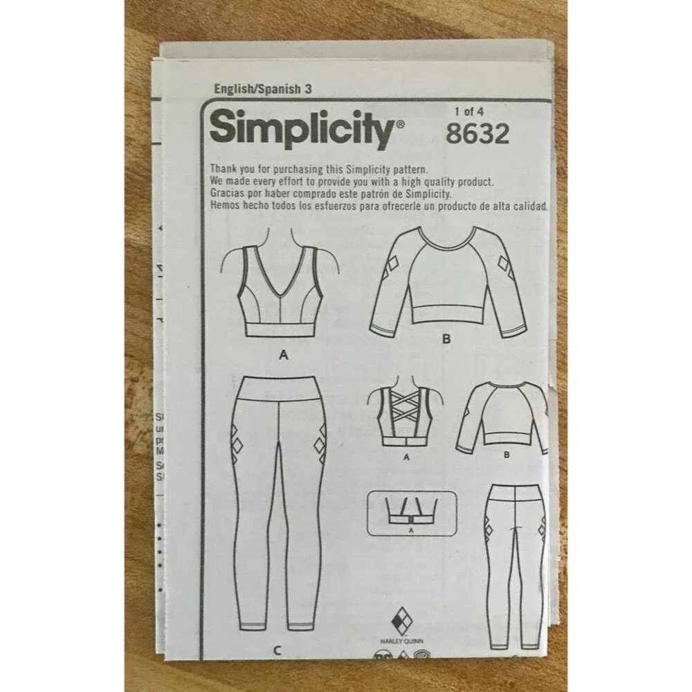 #8632 Simplicity leggins and bra sewing pattern SIZE XS-XL